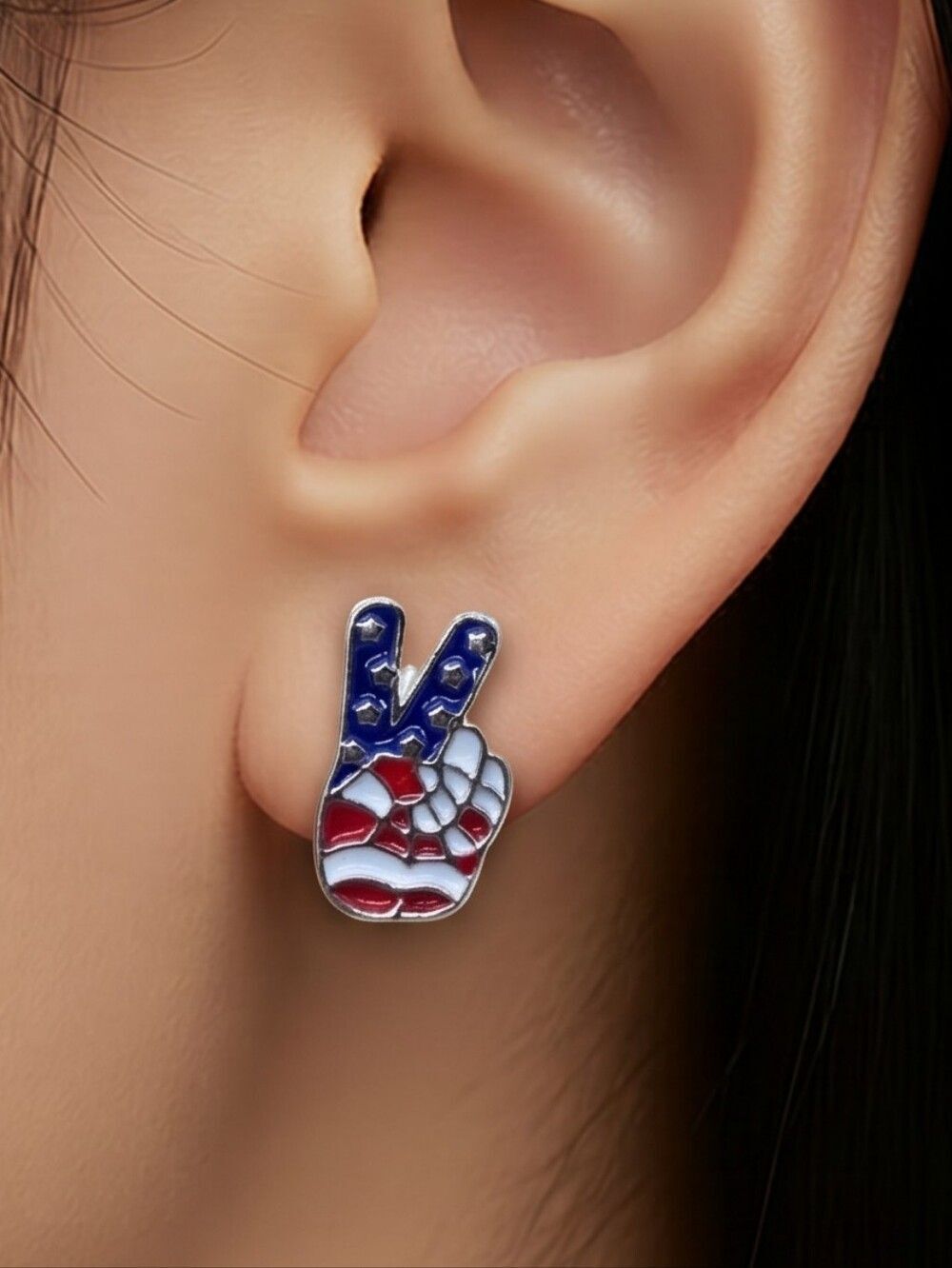 Patriotic Peace Sign Earrings American Flag Stud Post Pierced Jewelry America